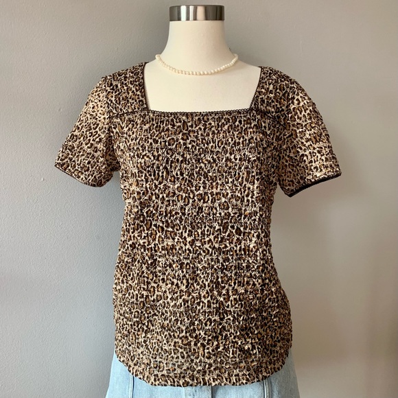 Vintage East 5th Y2K Leopard Print Textured Blouse Top Size L - Picture 2 of 10